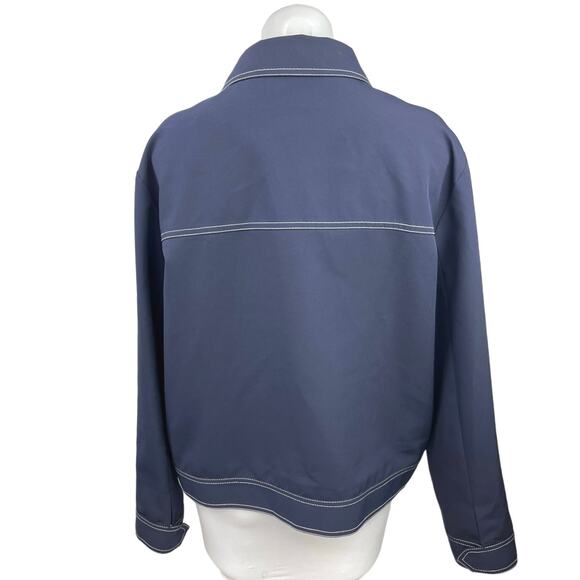 Topshop Navy Blue Zip Up Collar Long Sleeve Windbreaker Rain Coat Jacket 12 - Picture 2 of 5